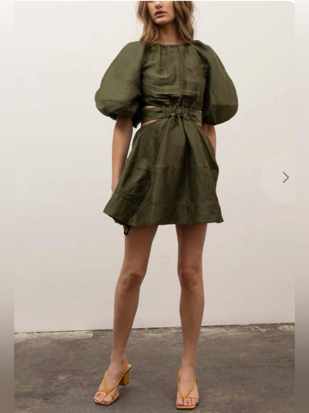 Moon River nwt Anthropologie Mini Dress Open Back Puff Sleeve Lined green Sz M